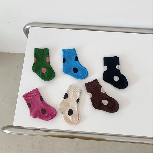 Polka Dot Baby Socks 3-Pair Set, Cotton Socks with Elastic Ribbed Cuffs for Toddler Boys and Girls Ages 0–6, Everyday Fall Outfits