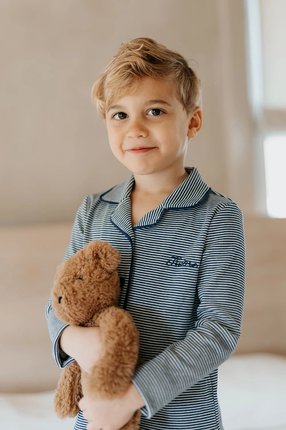 Striped Cotton Kids Matching Outfits with Collared Button Front, Blue and Red Two-Piece Styles, Baby Footie and Dress Options for Sibling Photos