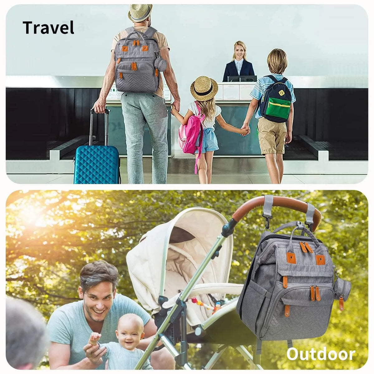 19-Pocket Diaper Backpack with Detachable Changing Station and USB Port, Baby Essentials Organizer with Pacifier Case for Moms and Dads