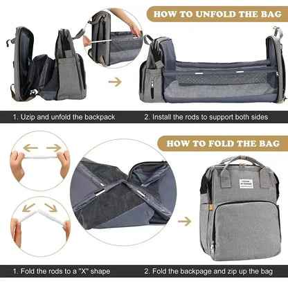 Diaper Backpack with Three Insulated Bottle Pockets and Fold-Out Changing Station, Multi-Pocket Baby Supply Bag for Moms and Dads on Everyday Outings