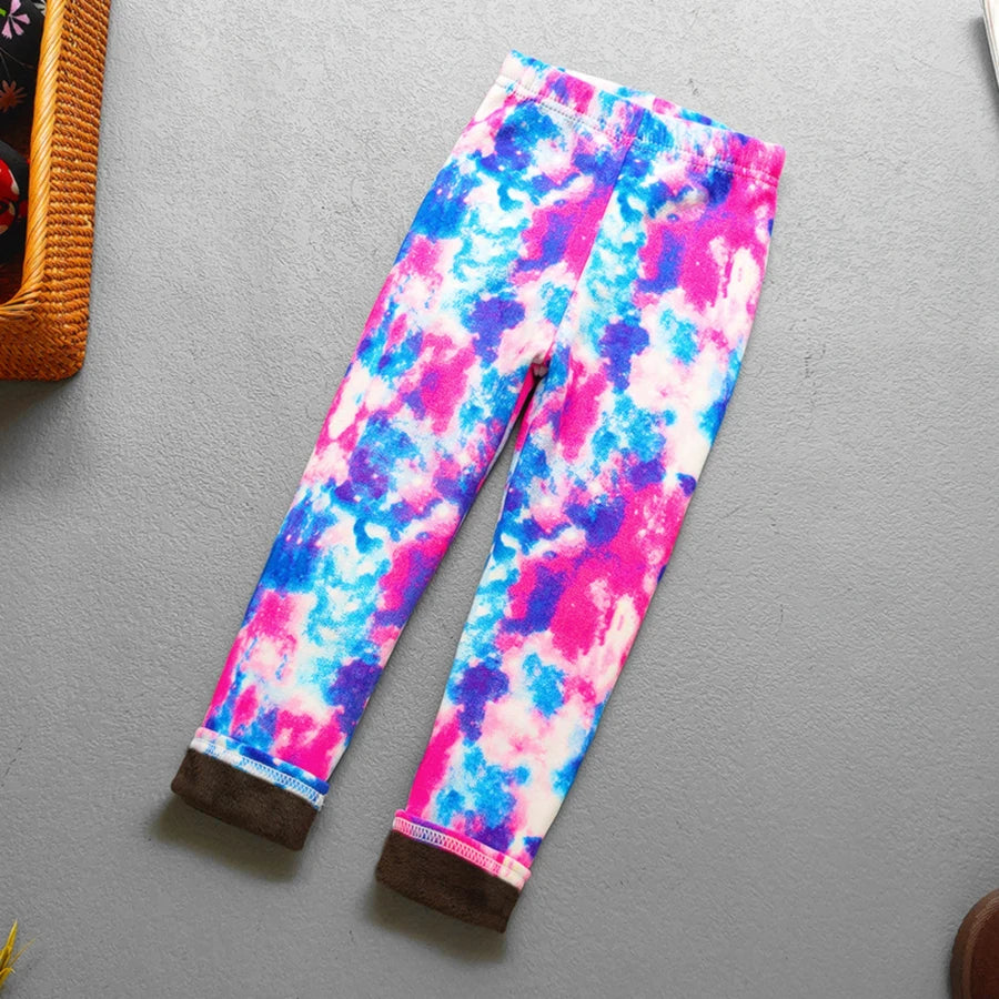 Printed Lined Leggings for Girls, Plush-Textured Winter Pants with Floral Heart and Pattern Options for Toddler and Kids Outfits, Sizes 2-3T to 10-11
