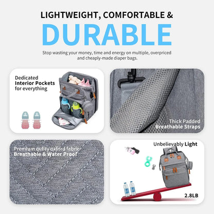 19-Pocket Diaper Backpack with Detachable Changing Station and USB Port, Baby Essentials Organizer with Pacifier Case for Moms and Dads