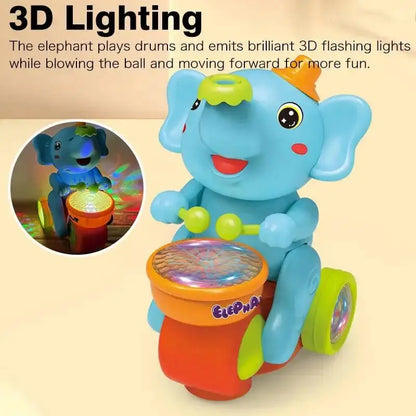 Musical Elephant Crawling Toy with Walking Action, Floating Ball, LED Lights and Drum Sounds for Supervised Baby Floor Play and Gifts