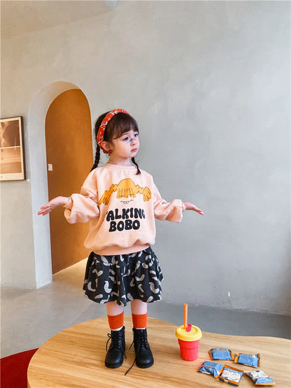 Cartoon Crewneck Sweatshirt for Kids with Long Sleeves, Animal Flower and Letter Print Pullover Options for Toddler Boys and Girls, Sizes 18-24M to 10-11Y