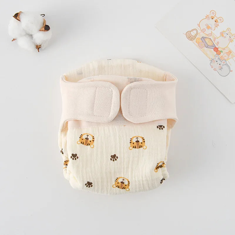 Baby Wrap Cloth Diaper with Adjustable Waist Tabs, Reusable Cotton Nappy in Animal and Rainbow Prints, Single-Piece Infant Changing Essential