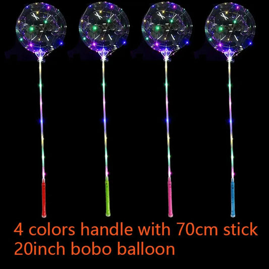 Light Up Bobo Balloon Sticks with 3 Flashing Modes, 20-Inch Bubble Balloons and 70cm Handles for Christmas and Birthday Party Decor, 5-20 Pieces