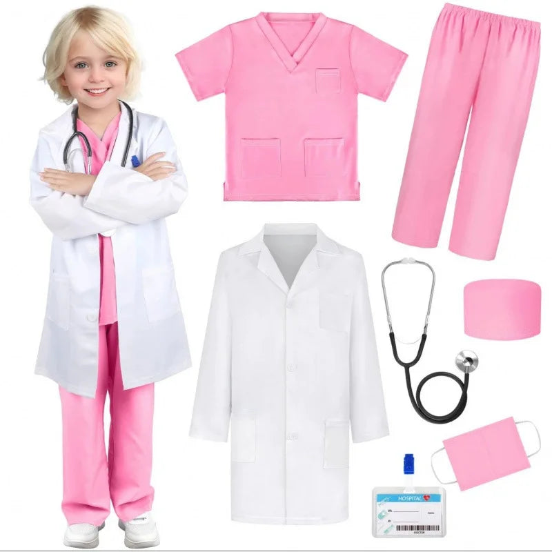 Children’s Medical Role Play Costume with White Coat Styling for Doctor and Nurse Dress-Up, Career Day, Halloween Parties and Pretend Clinic Games