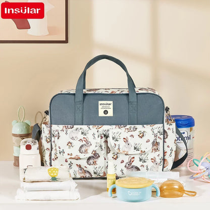 Diaper Tote Bag with Wide Opening and Printed Front Pockets, Large Capacity Baby Essentials Organizer for Moms, Travel and Everyday Outings