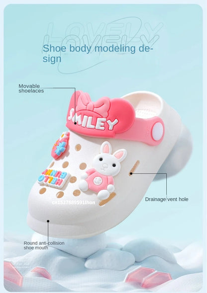 Toddler Bunny and Bear Clogs with Cartoon Decorations, Ventilation Holes and Pivoting Heel Strap for Boys and Girls Casual Summer Outfits, Inner Lengths 12–17 cm