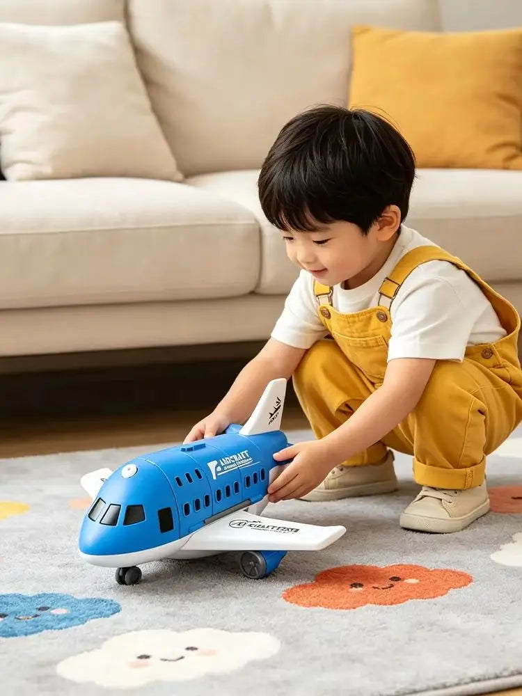 Passenger Airplane Toy with Foldable Storage Design, Wheeled Plane Model for Kids Pretend Airport Play in Red, Blue, Yellow or Green
