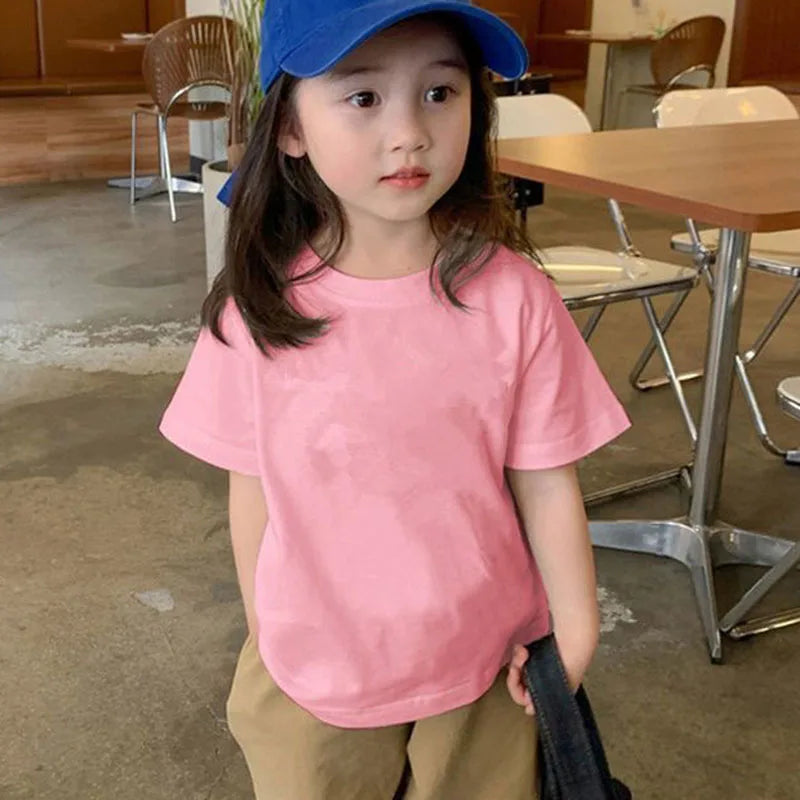 Kids Solid Color Cotton T-Shirt, 180gsm Short Sleeve Crewneck Basic Tee for Boys and Girls in 18 Colors for Summer and Everyday Casual Outfits
