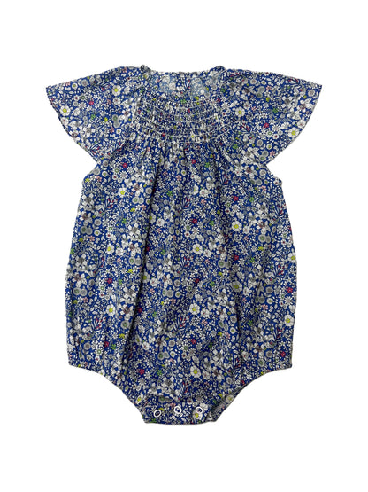 Blue Floral Sibling Outfits with Smocked Girls Dress and Baby Romper Options, Coordinating Boys Knit Tops, Polo and Shorts for Family Photos