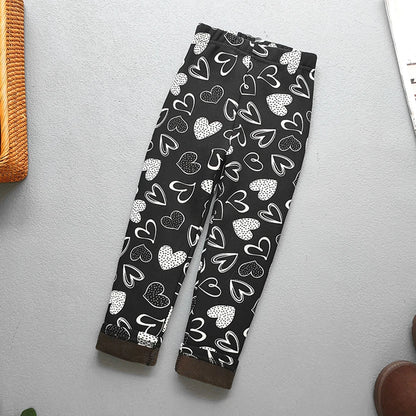 Printed Lined Leggings for Girls, Plush-Textured Winter Pants with Floral Heart and Pattern Options for Toddler and Kids Outfits, Sizes 2-3T to 10-11