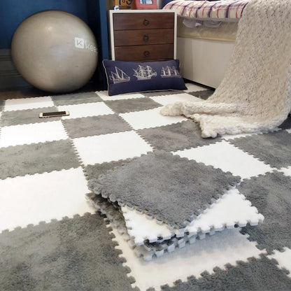 Plush Carpet Puzzle Mat, 20-Piece Interlocking EVA Foam Floor Tiles in Two-Color Options, 30 x 30 x 1 cm Squares for Nursery and Kids Rooms