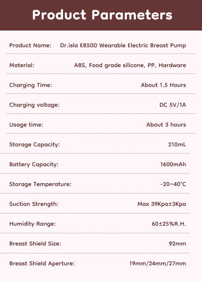 Double Wearable Breast Pump Set EB50 with 4 Modes and 36 Levels, Rechargeable Hands-Free Electric Pumps, Storage Case and 19mm/24mm Fit Accessories