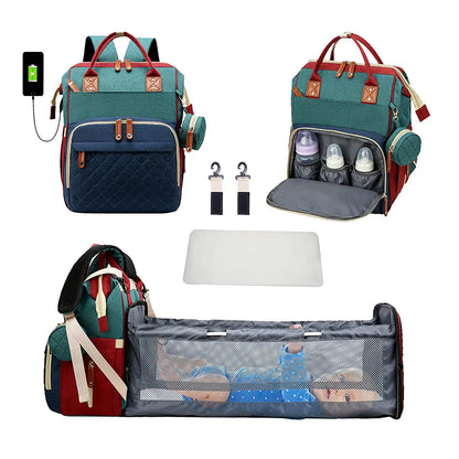 Diaper Backpack with USB Port and Fold-Out Changing Station, Type 1 and Type 3 Baby Essentials Bag with Organized Storage for Moms and Dads