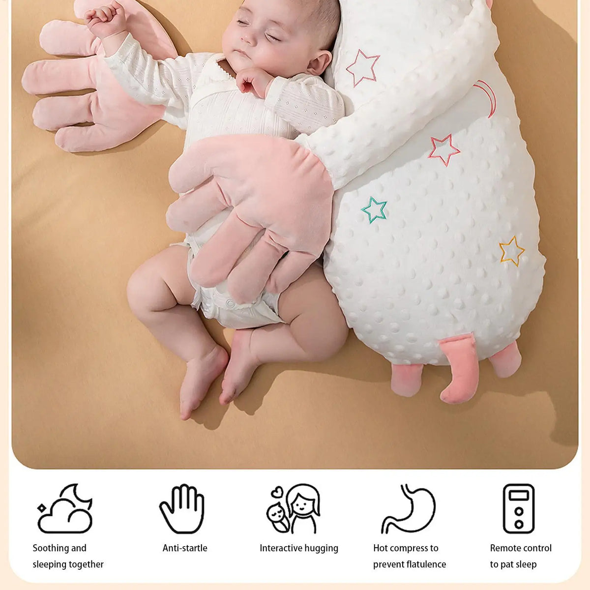 Dinosaur Baby Patting Soother with Remote Control, Plush Double-Arm Design and 3 Adjustable Speeds for Awake Supervised Calming