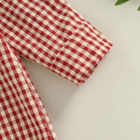 Baby Boys Plaid Romper with Long Sleeves, Button-Down Lapel Collar and Cotton Blend for Fall Outfits, Photos and Gifts, 0-18 Months