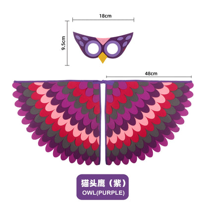 Kids Bird Wings and Mask Costume Set with Layered Felt Feather Cape, Colorful Animal Dress-Up for Halloween, Birthday Parties and Stage Performances