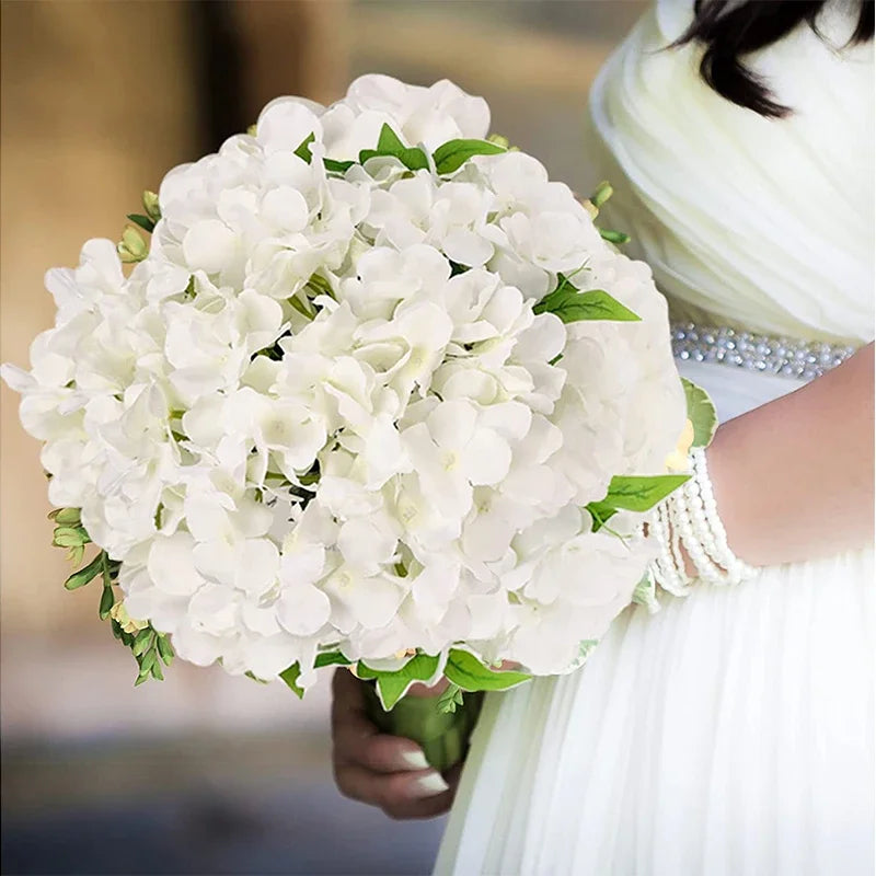 Artificial Hydrangea Flower Heads, 50-Piece Silk-Fabric Floral Set with Stem or Leaf Options for DIY Wedding Centerpieces, Baby Showers and Home Decor