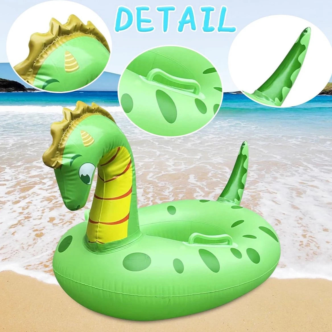 Animal Inflatable Pool Float Seat for Kids, Green Animal-Shaped PVC Swimming Ring for Supervised Summer Pool Play and Outdoor Water Parties