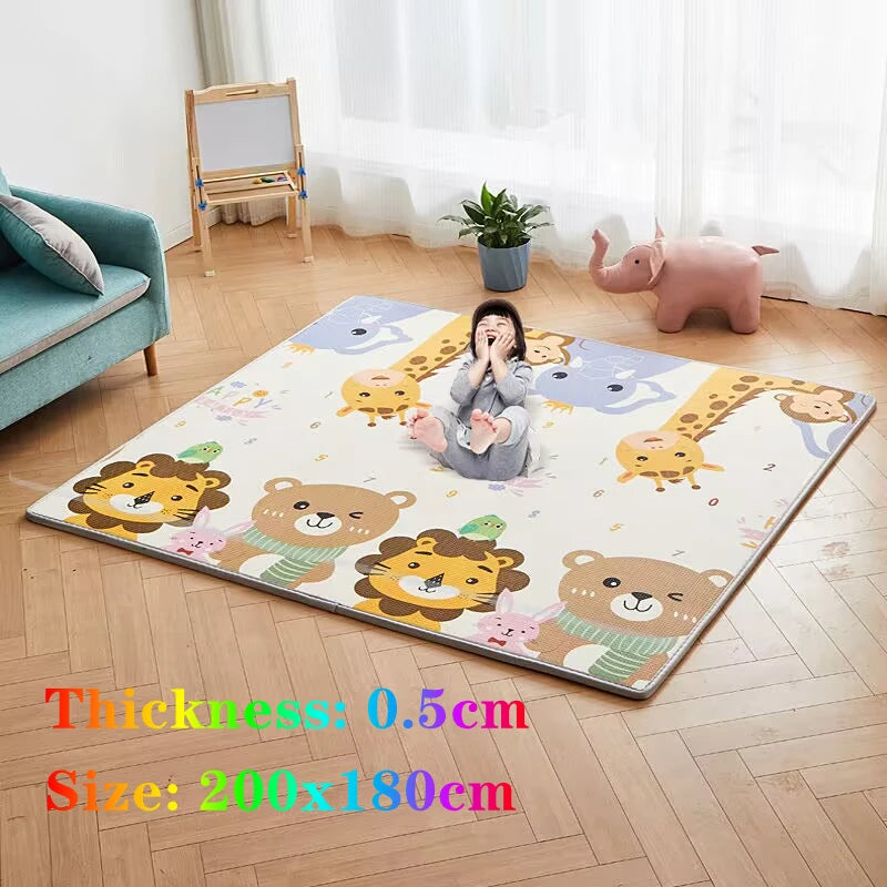 Oversized Baby Floor Play Mat 200 x 180 cm, Double-Sided Animal Print EVA Foam Crawling Rug with 4-5 mm Padding for Supervised Family Activities