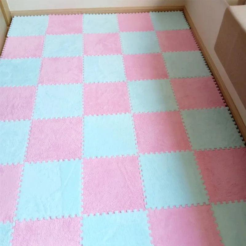 Plush Carpet Puzzle Mat, 20-Piece Interlocking EVA Foam Floor Tiles in Two-Color Options, 30 x 30 x 1 cm Squares for Nursery and Kids Rooms
