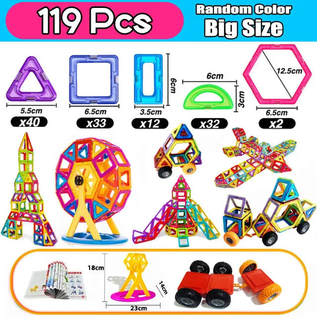 Magnetic Building Blocks for Kids, Large Colorful Geometric Construction Set with 84, 119 or 168 Pieces for Creative STEM Play