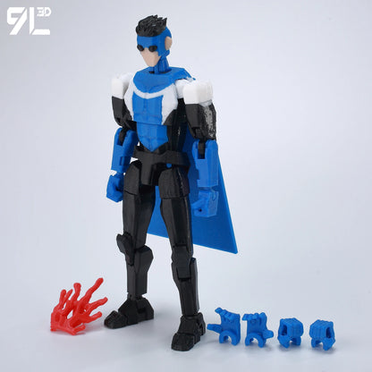 Articulated Superhero Action Figure, 3D Printed PETG Collectible with 30+ Poseable Joints, Interchangeable Parts and Accessories for Display