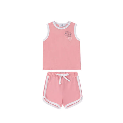 Kids Ringer Matching Outfits in Cotton Jersey with Stamp Graphics, Contrast Trim Dresses, Tees, Shorts and Baby Sets for Summer Photos