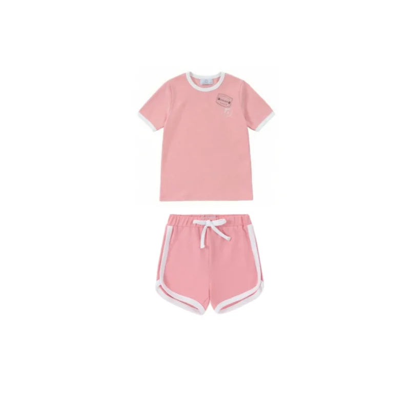 Kids Ringer Matching Outfits in Cotton Jersey with Stamp Graphics, Contrast Trim Dresses, Tees, Shorts and Baby Sets for Summer Photos