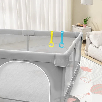 Baby Playpen with Pull Rings by IMBABY, Light Gray Mesh Activity Fence with Zippered Door and Multiple Size Options for Supervised Play