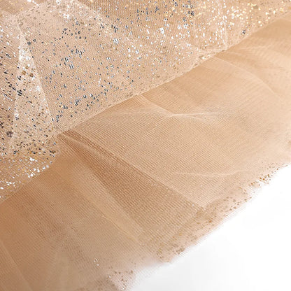 Gold Shimmer Tutu Skirt for Girls with Gathered Waistband and Full Mesh Silhouette for Birthday Parties, Holiday Photos and Dress-Up, Sizes 2-8Y