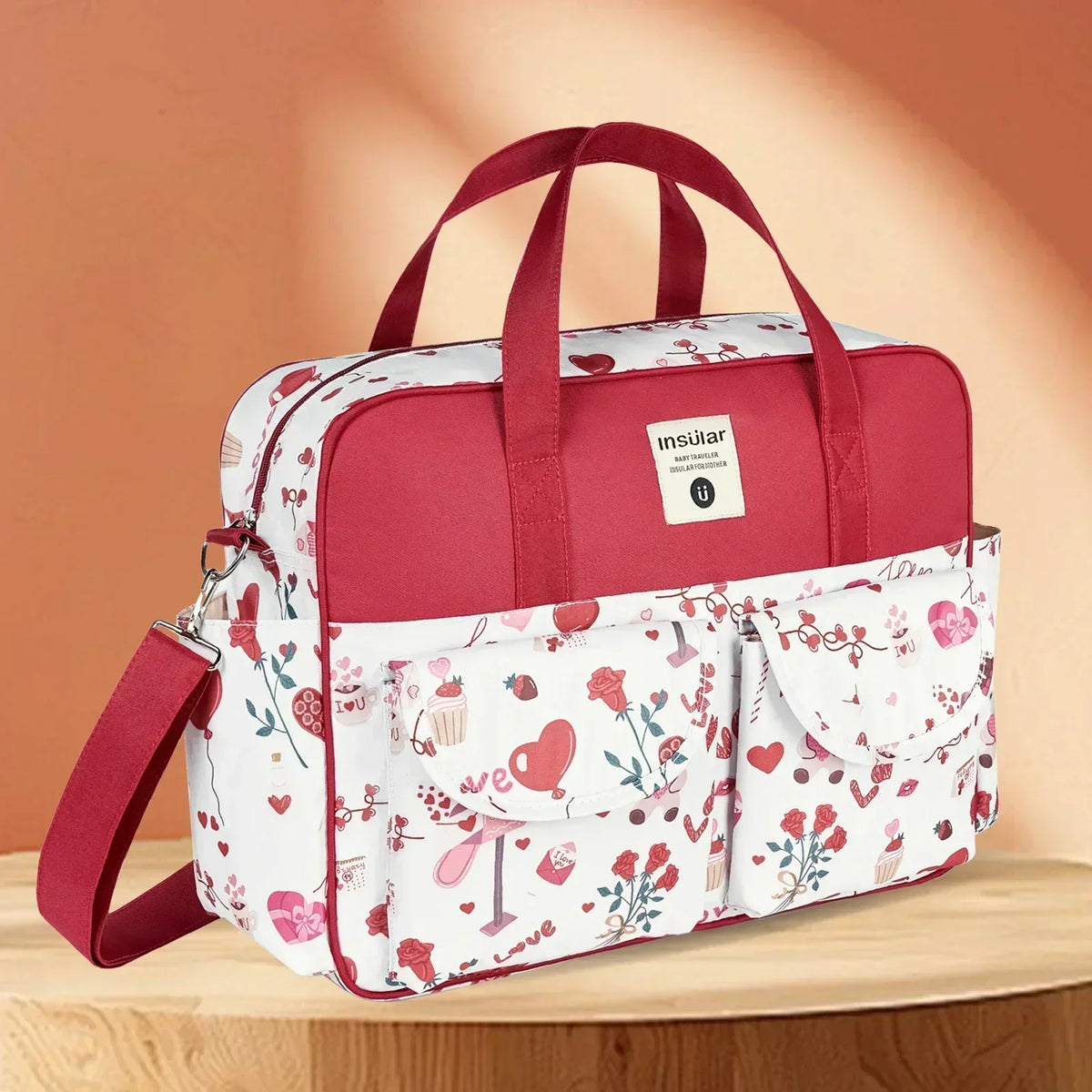 Diaper Tote Bag with Wide Opening and Printed Front Pockets, Large Capacity Baby Essentials Organizer for Moms, Travel and Everyday Outings