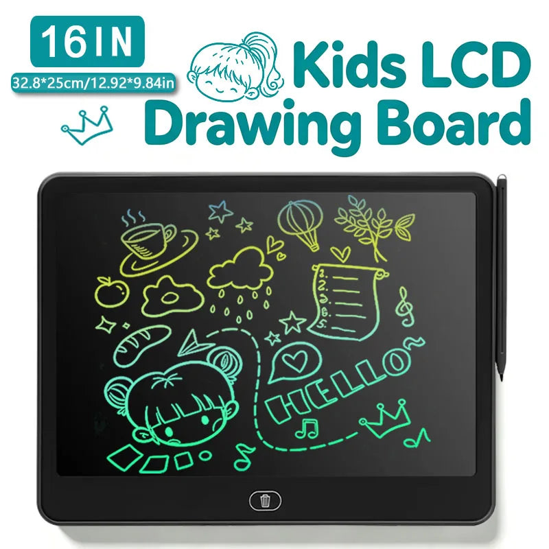 Erasable LCD Writing Board for Kids, 8, 11, 13 or 16 Inch Color Drawing Tablet with Stylus for Doodles, Handwriting and Number Practice