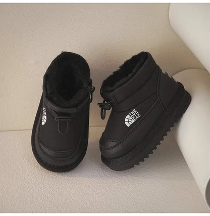 Plush-Lined Kids Snow Boots with Side Zippers and Chunky Platform Soles, Boys and Girls Winter Ankle Boots in Pink, Black and Ivory