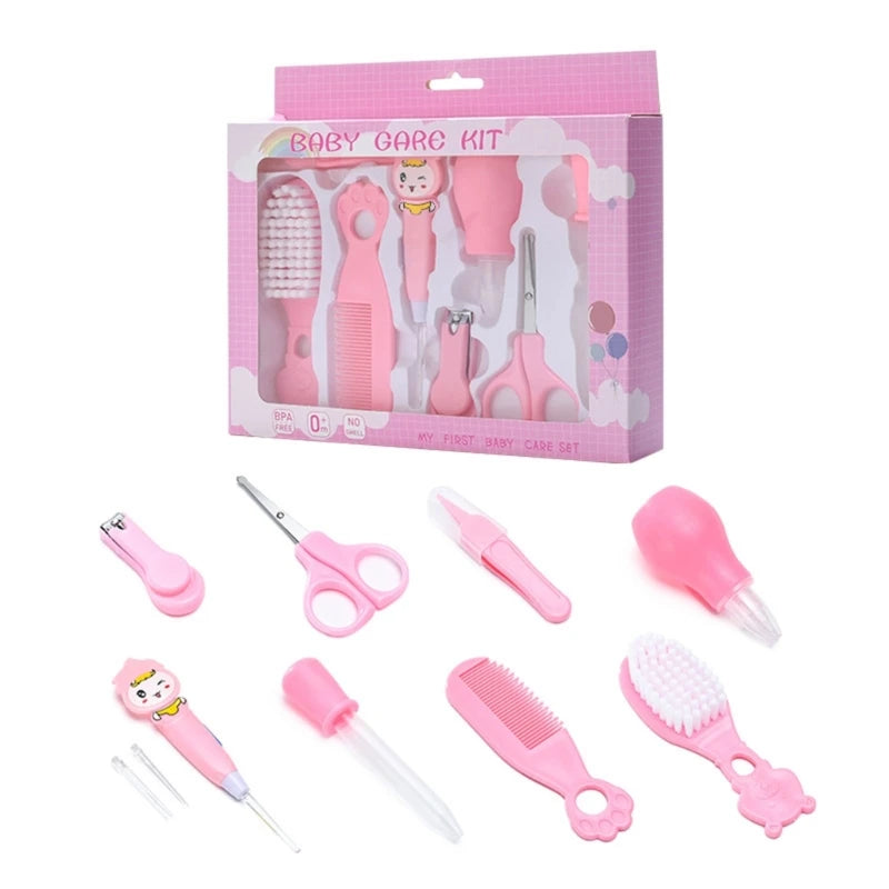 Newborn Grooming Essentials Kit with Zippered Storage Case, Baby Hair and Nail Care Tools in Blue or Pink, 8, 10 or 13-Piece Options