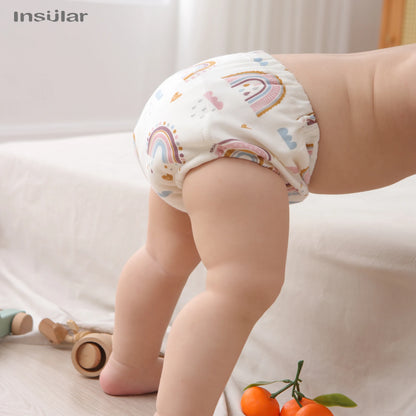 6-Layer Cotton Training Pants, 3-Pack Reusable Toddler Potty Underwear with Elastic Waist and Printed Designs in 90 cm and 100 cm Size Options