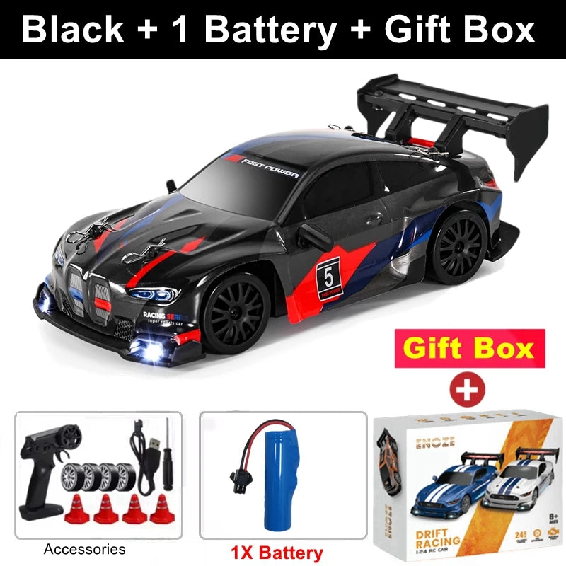 RC Drift Racing Car with 4WD, 2.4GHz Proportional Remote Control, LED Lights and Replaceable Racing and Drift Tires for Kids and Adults