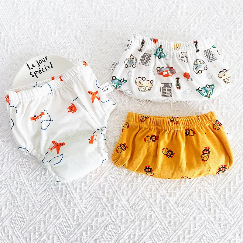 Toddler Potty Training Pants 3-Pack, 6-Layer Washable Cotton Learning Underwear with Elastic Waist and TPU Layer in 8–18 kg Size Options