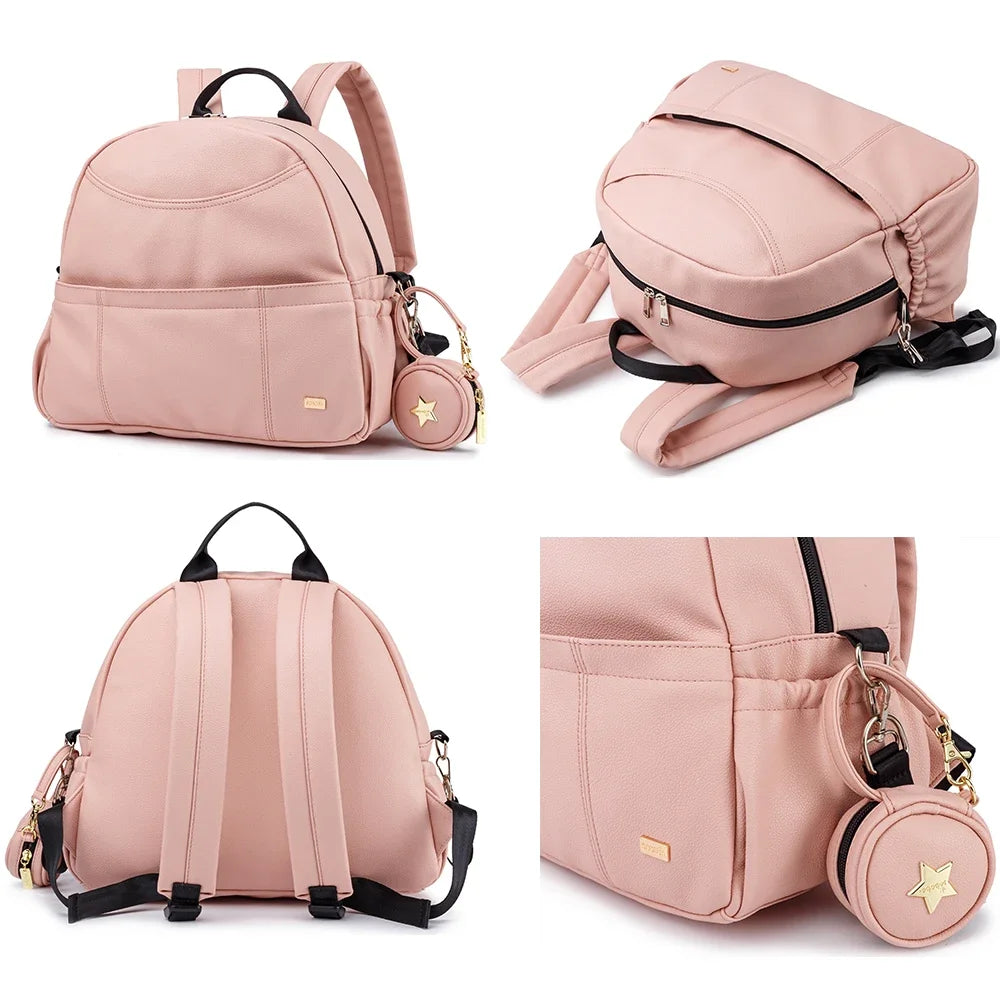 PU Diaper Bag Backpack with Zippered Storage and Front Pockets, 34 x 14 x 32 cm Baby Essentials Organizer for Parents and Everyday Outings