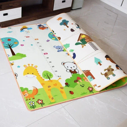 Double-Sided Baby Floor Mat with Animal and Scene Prints, Foldable Foam Crawling Rug in Five Size and Thickness Options for Supervised Play