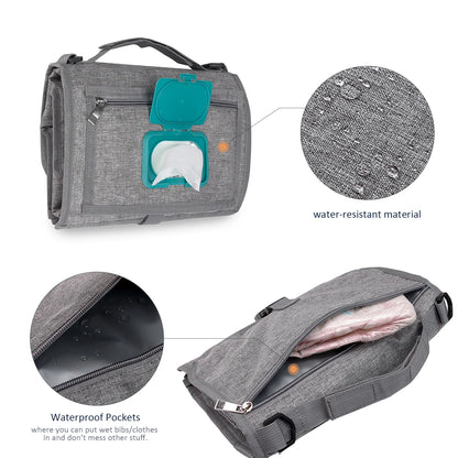 Diaper Changing Clutch with Foldout Baby Mat and Storage Pockets, 3-in-1 Portable Waterproof Changing Pad for Everyday Outings