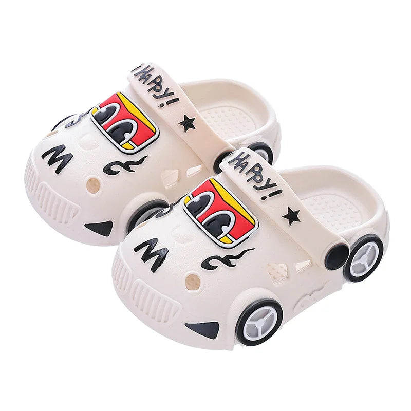 Kids Light-Up Car Clogs with Glowing Wheel Details, Ventilated Closed-Toe Design and Pivoting Heel Strap for Playful Summer Casual Outfits