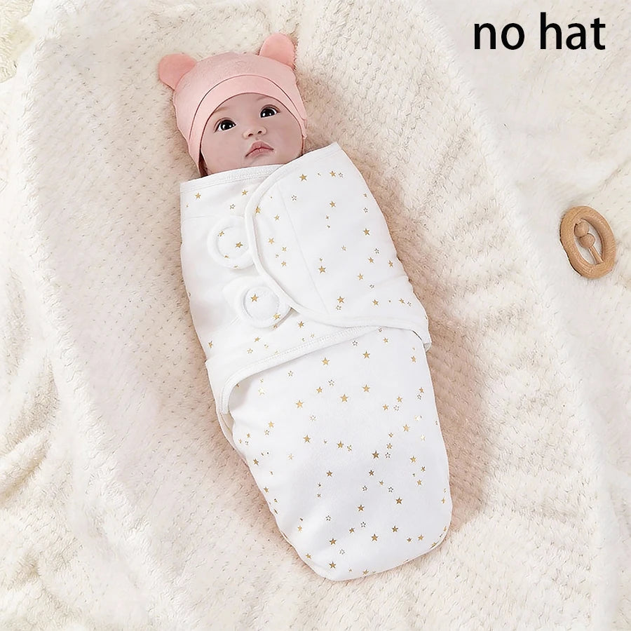 Gold Star Baby Swaddle Wrap for Newborns, Wrap Around Blanket with Overlapping Panels in White, Pink or Blue, Single Piece Nursery Gift
