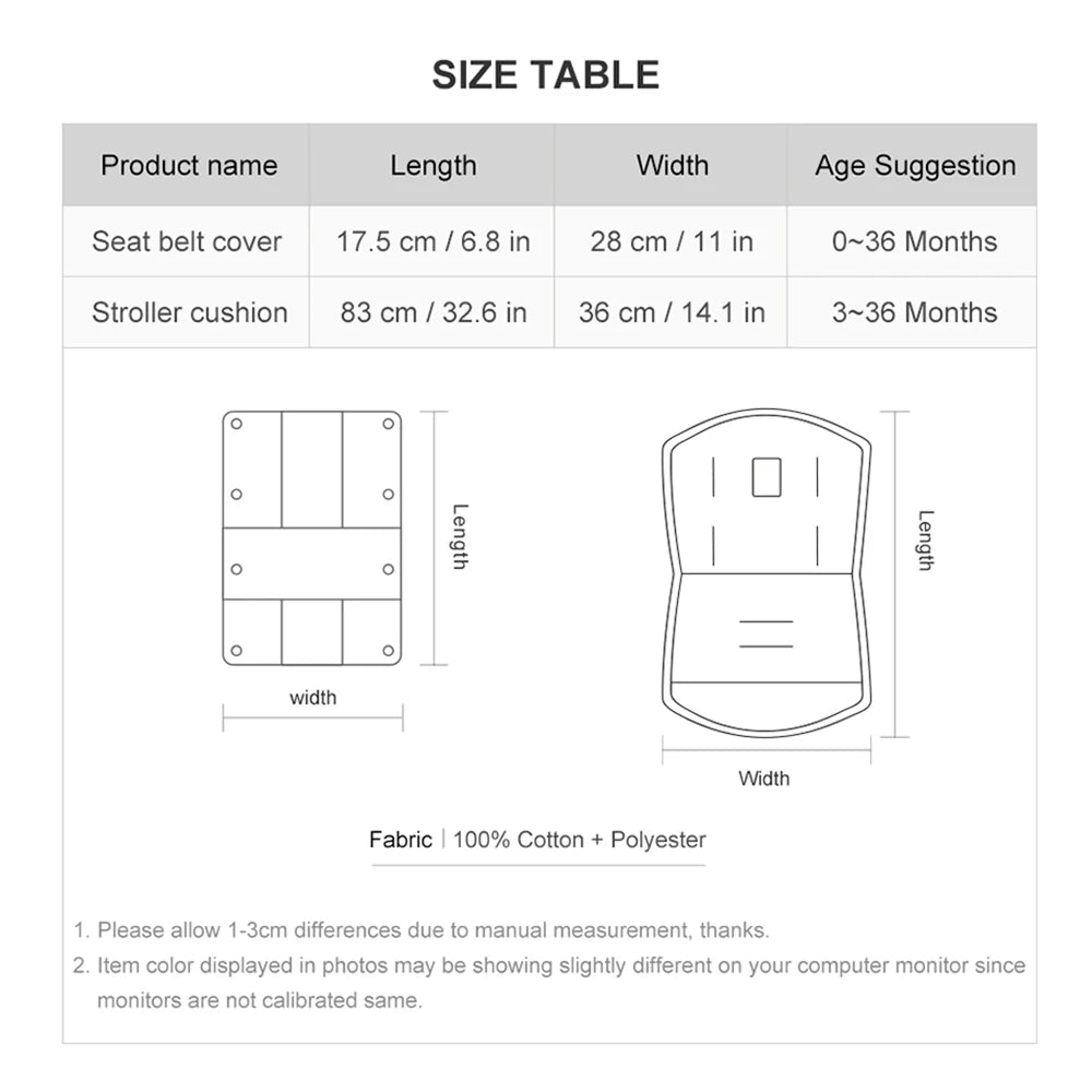 Stroller Liner and Harness Cover Set, Soft Printed Seat Cushion with Matching Strap Pads and Textured Panels in Five Decorative Print Options