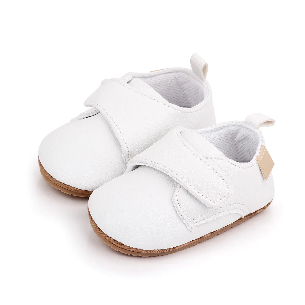 Baby Strap Shoes with Rounded Toes and Heel Pull Tabs, Solid Color Moccasin-Style Footwear for Infant Boys and Girls Everyday Outfits