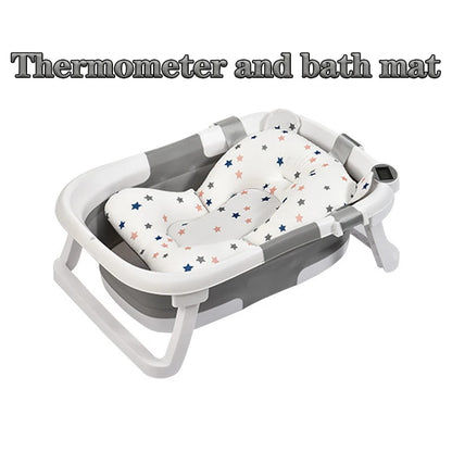 Temperature-Sensing Baby Bathtub with Digital Display, Compact Folding Bath Tub for Supervised Bathing and Small-Bathroom Storage