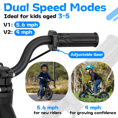Kids Electric Balance Bike Hiboy BK1 with 12-Inch Tires, Adjustable Seat and Front V-Brake, Up to 9 MPH and 4.9-Mile Range for Ages 3–5