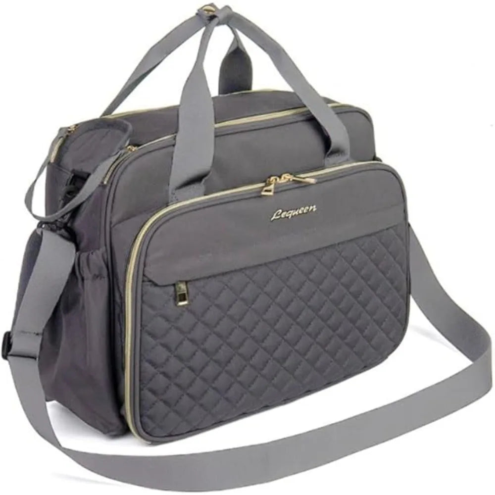 Crossbody Diaper Bag with Wide Double-Zip Opening, Quilted Front Pocket and Adjustable Shoulder Strap for Baby Essentials and Family Outings